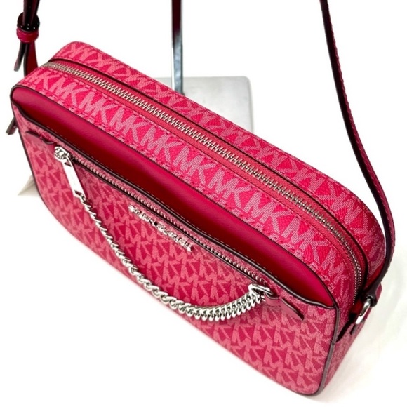 Michael Kors Large EW Crossbody Bag & Matching Trifold Wallet Dark Raspberry - Picture 7 of 15